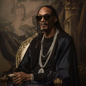 Regal Image of Snoop Dogg with Chains and Sunglasses