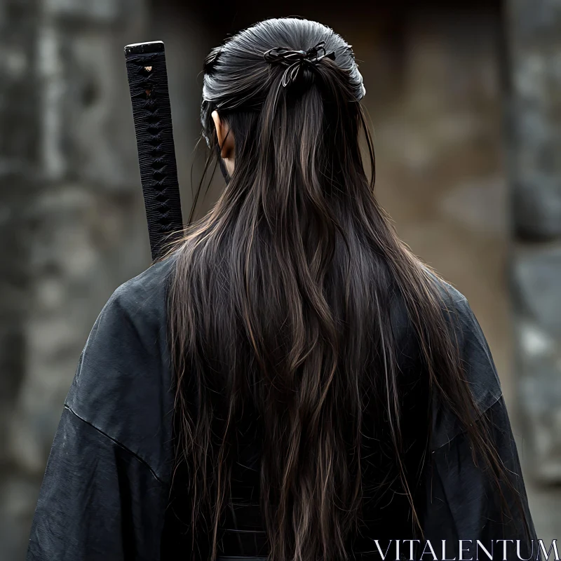 Warrior with Katana, Back View AI Image