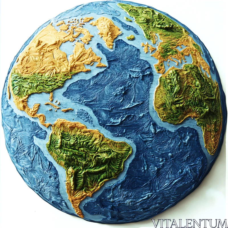 AI ART Textured Globe Art: Continents and Oceans