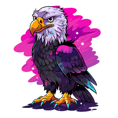 Cartoon Bald Eagle with Serious Expression on Perch