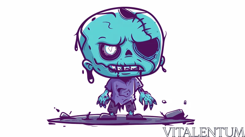 AI ART Cartoon Illustration of a Blue Zombie