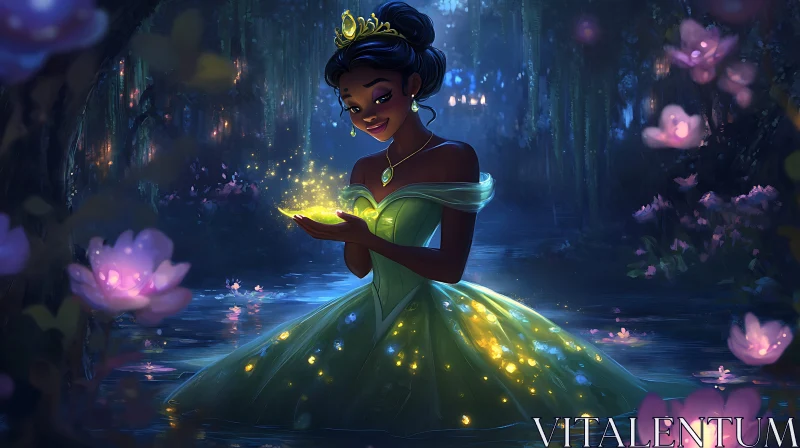 Magical Princess with Glowing Lights AI Image