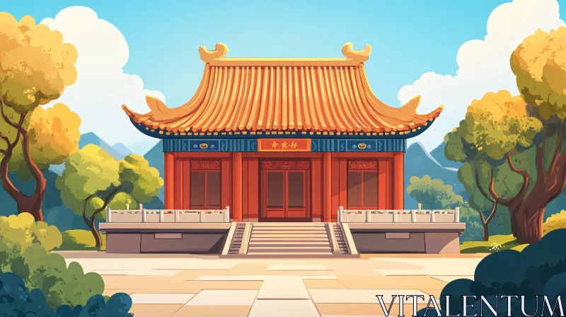 Scenic Temple View with Traditional Design AI Image