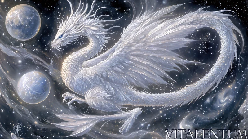 AI ART White Dragon in Space Art