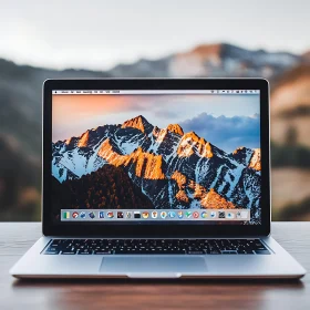 Laptop with Scenic Mountain Desktop Background