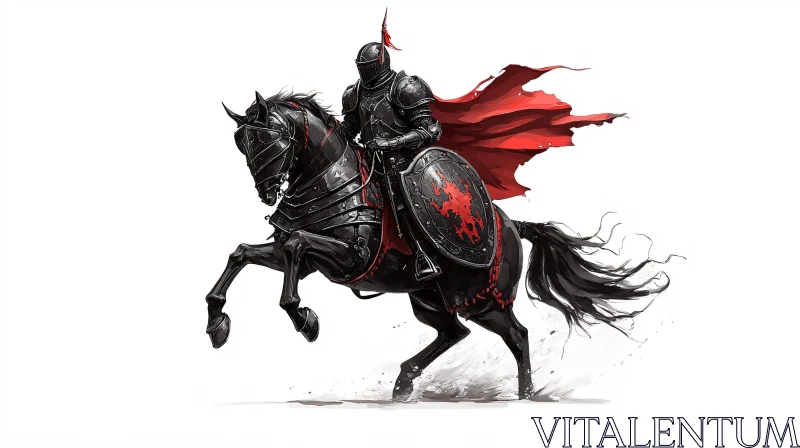 AI ART Black Knight with Red Cape