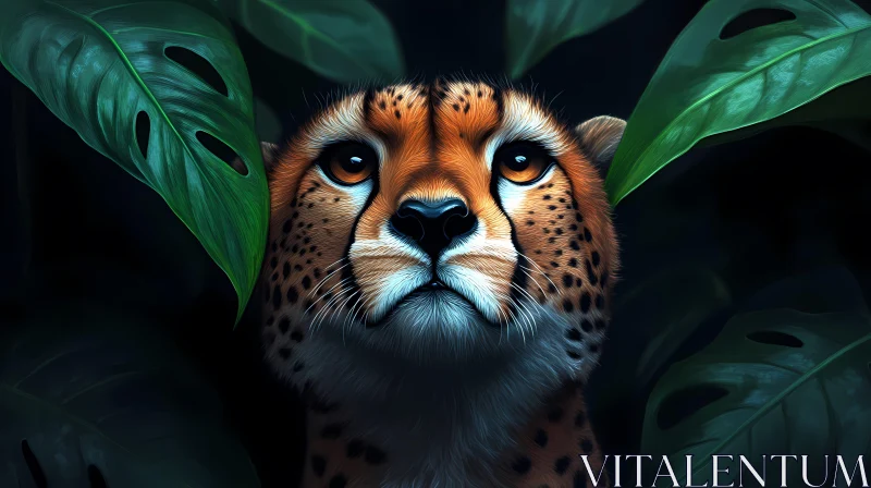 Cheetah in Lush Leaves AI Image