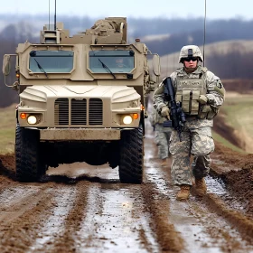 Army Patrol on Muddy Terrain