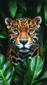 Stealthy Jaguar Among Green Leaves