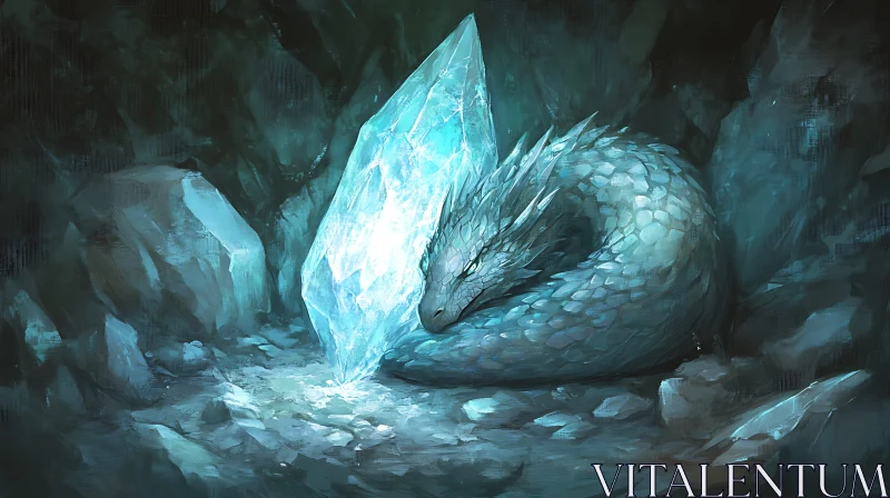 AI ART Sleeping Dragon with Crystal