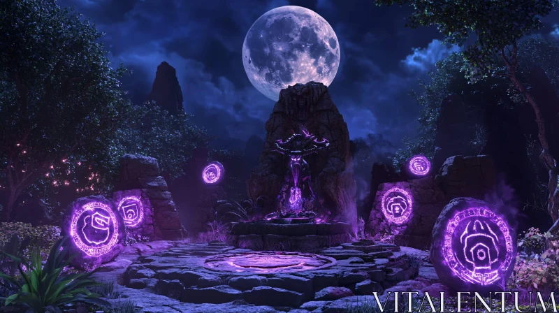 Mystical Moonlight Scene with Glowing Stones AI Image