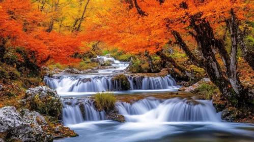 Serene Waterfall in the Heart of Autumn