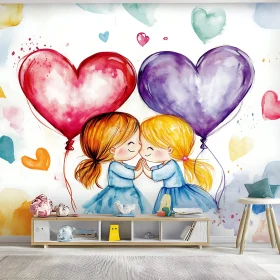 Two Girls Friendship Watercolor Illustration