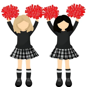 Cartoon Cheerleaders Celebrating with Pom-poms