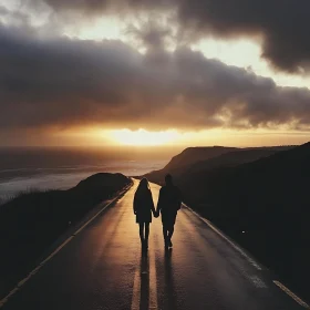 Couple's Evening Stroll at Sunset