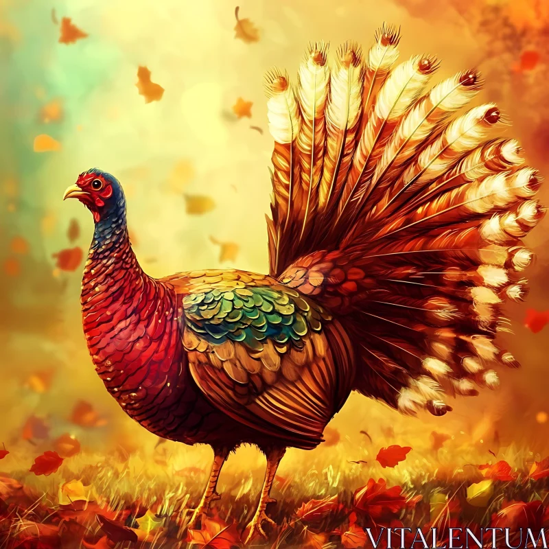 Fall Turkey Portrait with Autumnal Colors AI Image