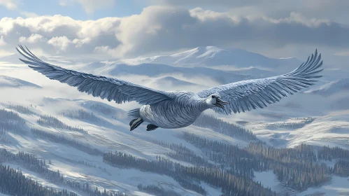 Bird Flying Over Snowy Peaks