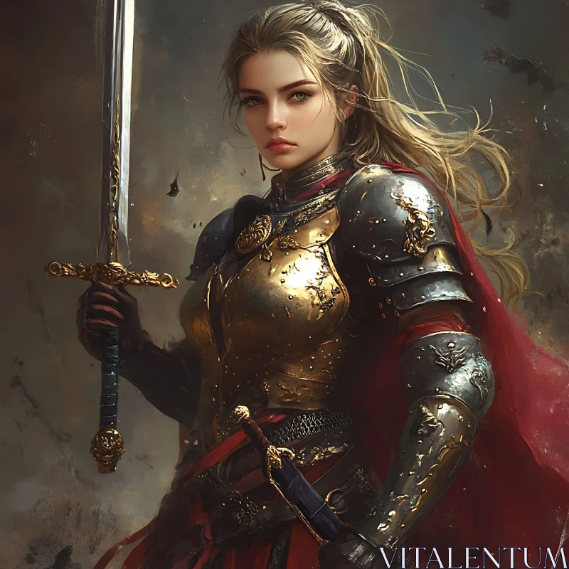 AI ART Armored Female Warrior with Sword