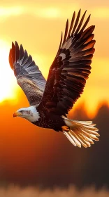 Eagle Soaring at Sunset