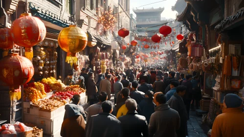 Crowded Asian Street Market