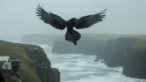 Raven's Flight Above the Cliffs of Moher