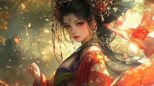 Anime Style Woman with Traditional Dress