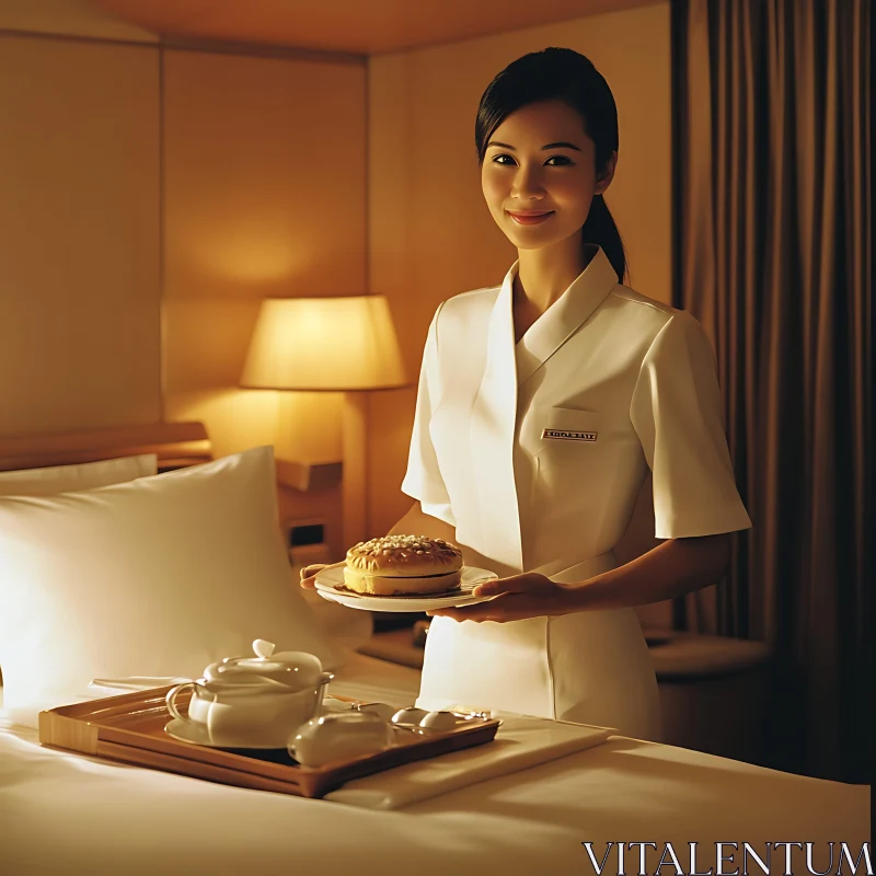 Warm Hospitality in Hotel Room Service AI Image