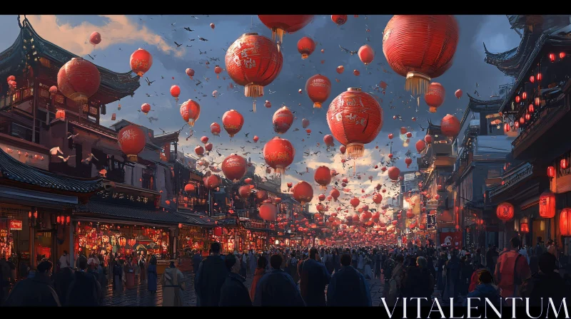 AI ART Red Lantern Festival Street Scene