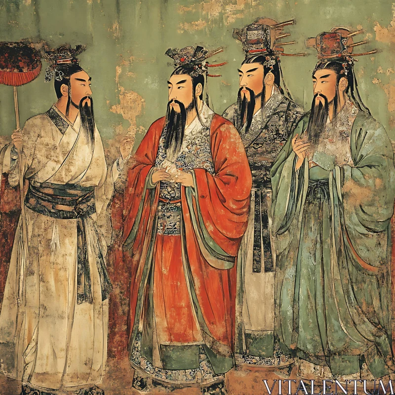 Four Figures in Ancient Attire Painting AI Image