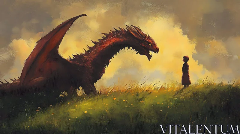 AI ART A Child's Courage: Facing the Dragon