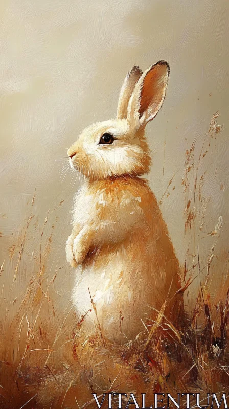 Golden Field Rabbit Art AI Image