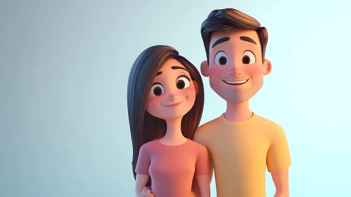 Charming Cartoon Couple 3D Render