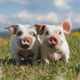 Charming Piglets in an Open Field
