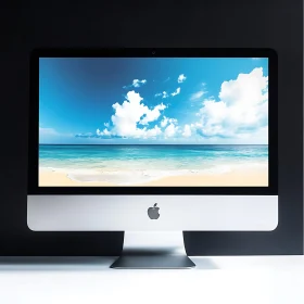 Modern Desktop Monitor with Beach View