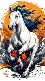 Dynamic White Horse Art