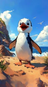 Animated Penguin by the Sea