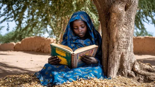 Child's Quiet Moment: Reading in Nature