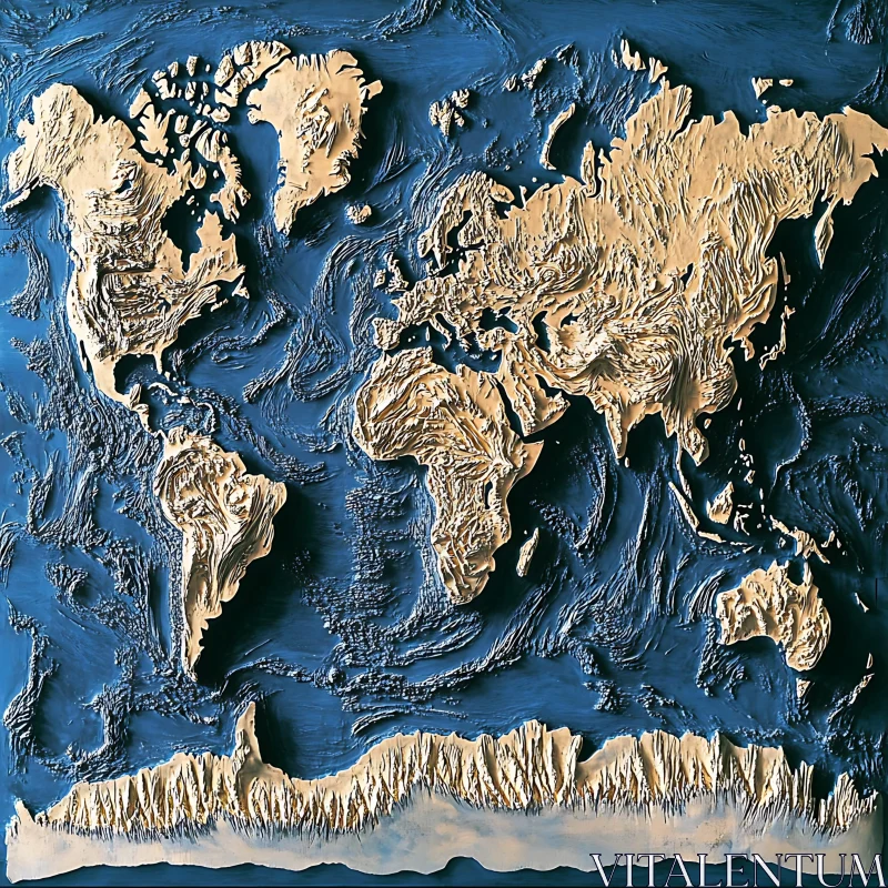 Embossed Continents on Blue Ocean AI Image