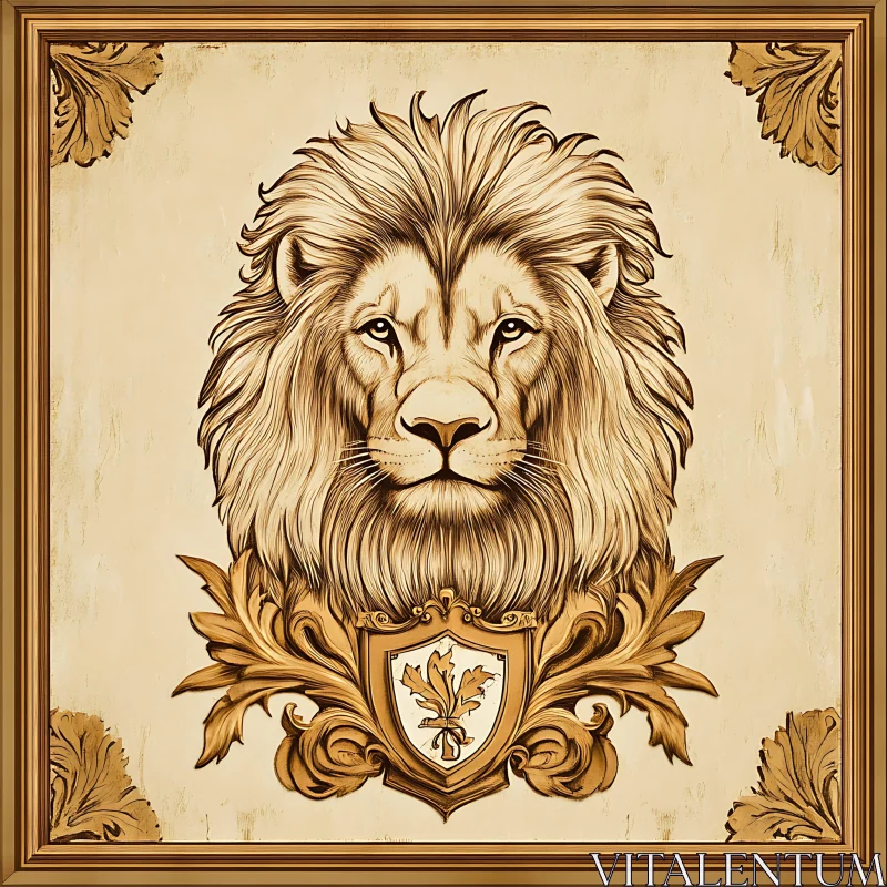 AI ART Golden Lion Crest