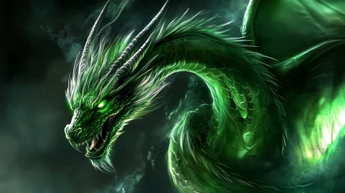 Green Dragon with Glowing Eyes
