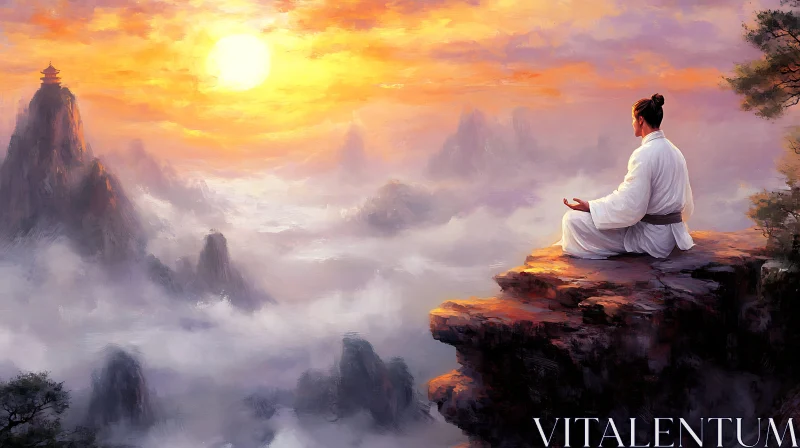 Meditative Serenity at Mountain Peak AI Image