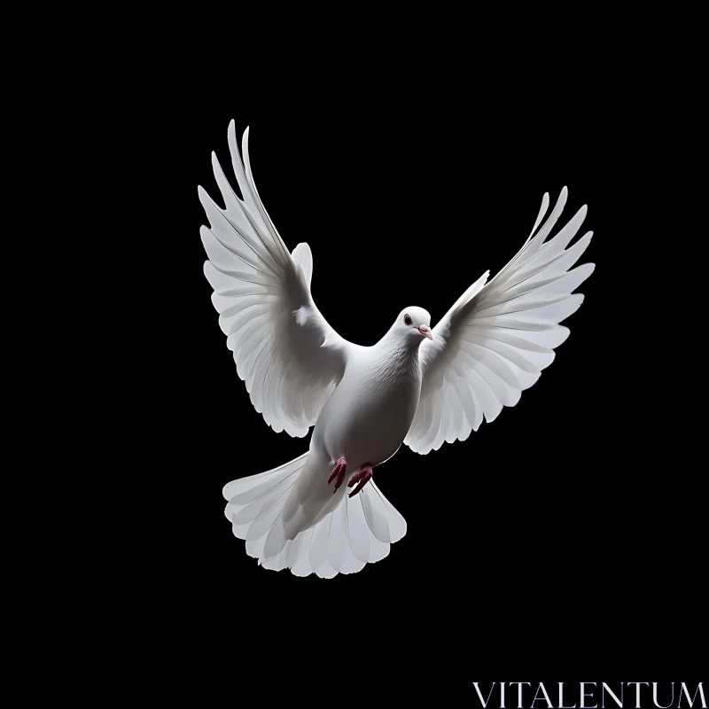 White Dove Soaring on Black Background AI Image