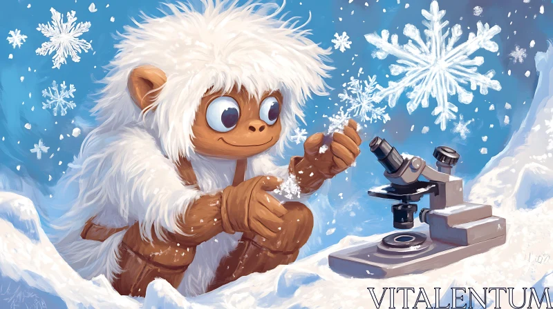 AI ART Monkey and Winter Snowflakes