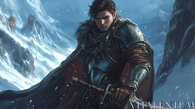 AI ART Armored Elf in Winter Landscape