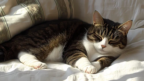Cat Relaxing in Sunlit Comfort