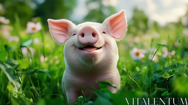 Joyful Piglet Amidst Nature AI Image