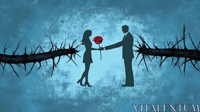 Silhouette Couple with Rose and Thorns AI Image