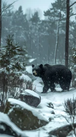 Solitary Bear in Snowy Woods