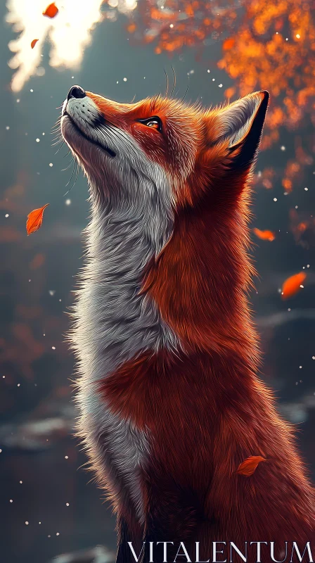 Enchanted Fox Amidst Leaves AI Image