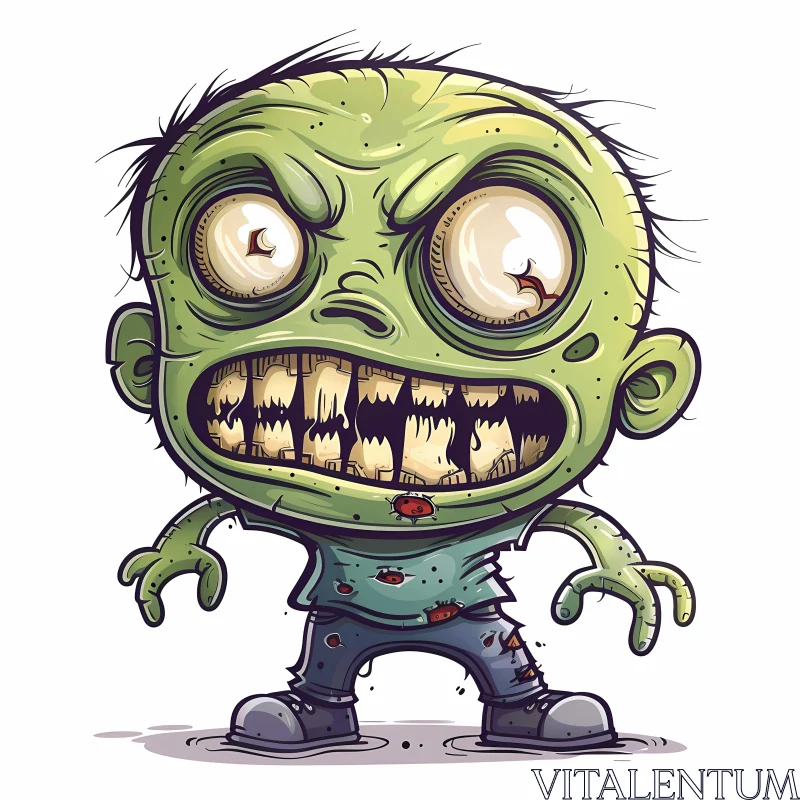 Green Zombie Cartoon Illustration in Tattered Clothes AI Image